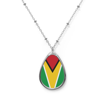 Guyana Flag Oval Necklace | Guyanese Heritage Pendant | Rep Ya Flag