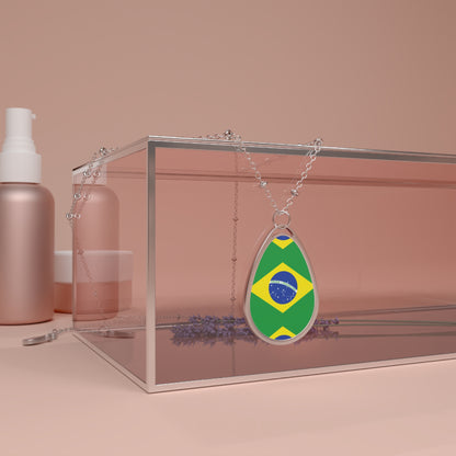 Brazil Flag Oval Necklace | Brazilian Heritage Pendant | Rep Ya Flag