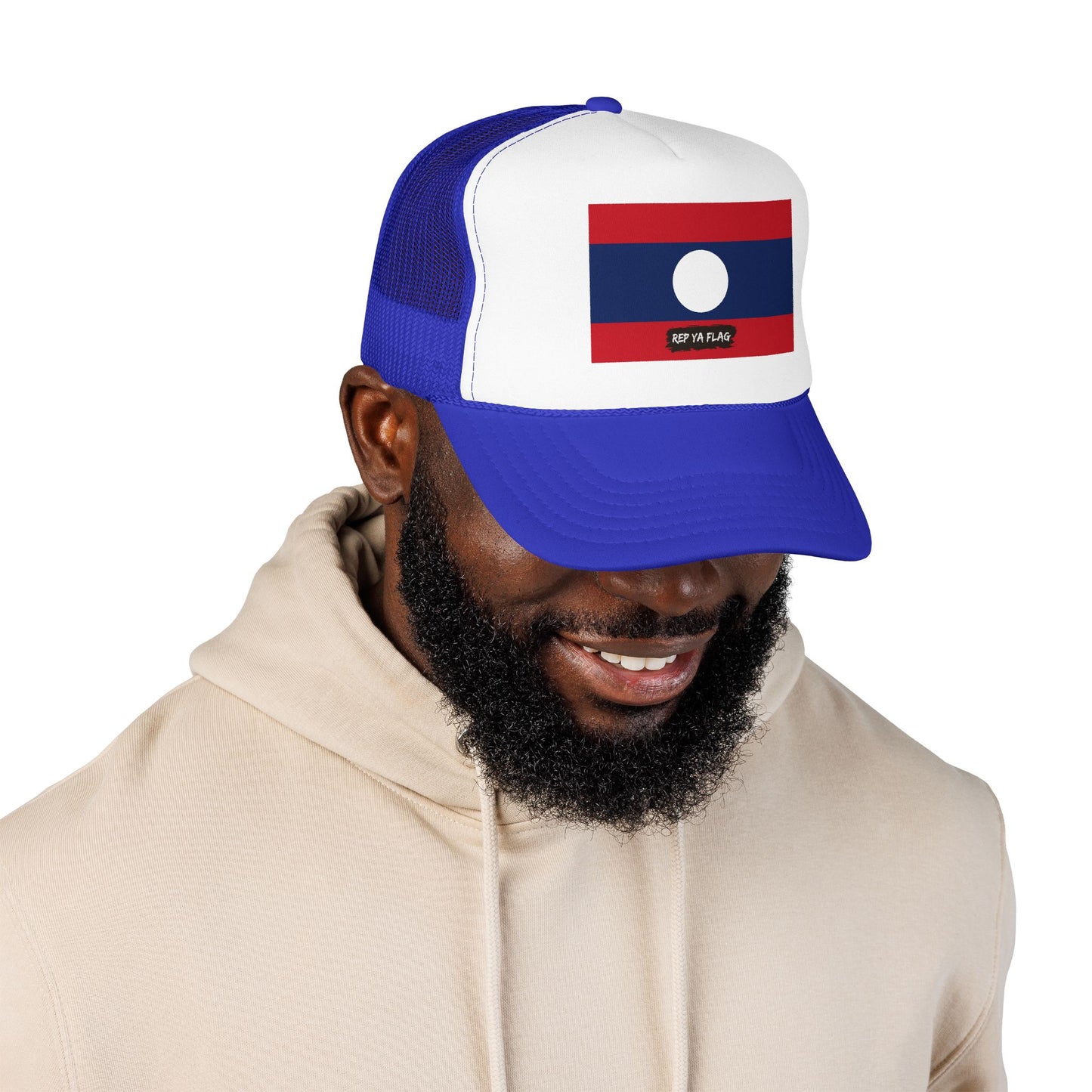 Laos Flag Foam Trucker Hat | Laotian Pride Snapback Cap | Rep Ya Flag
