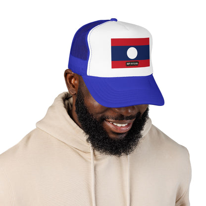 Laos Flag Foam Trucker Hat | Laotian Pride Snapback Cap | Rep Ya Flag