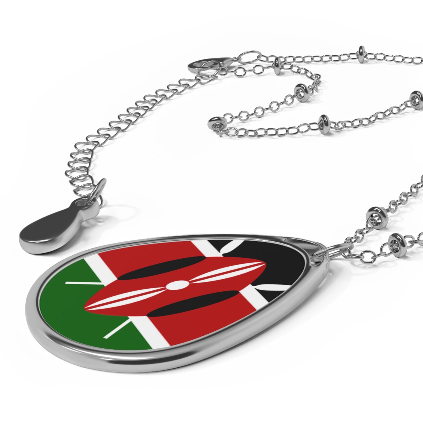 Kenya Flag Oval Necklace | Kenyan Heritage Pendant | Rep Ya Flag