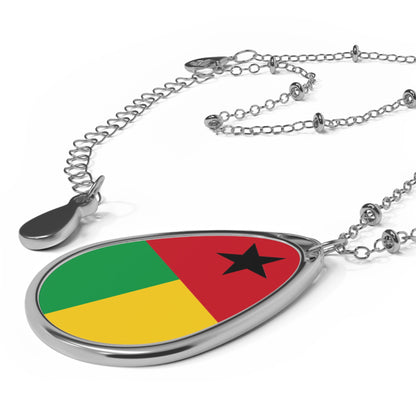 Guinea-Bissau Flag Oval Necklace | Bissau-Guinean Heritage Pendant | Rep Ya Flag