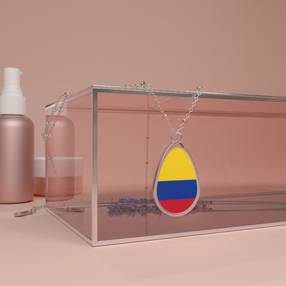 Colombia Flag Oval Necklace | Colombian Heritage Pendant Necklace | Rep Ya Flag