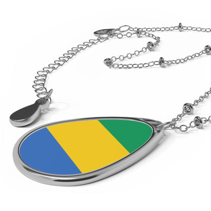Gabon Flag Oval Necklace | Gabonese Heritage Pendant | Rep Ya Flag