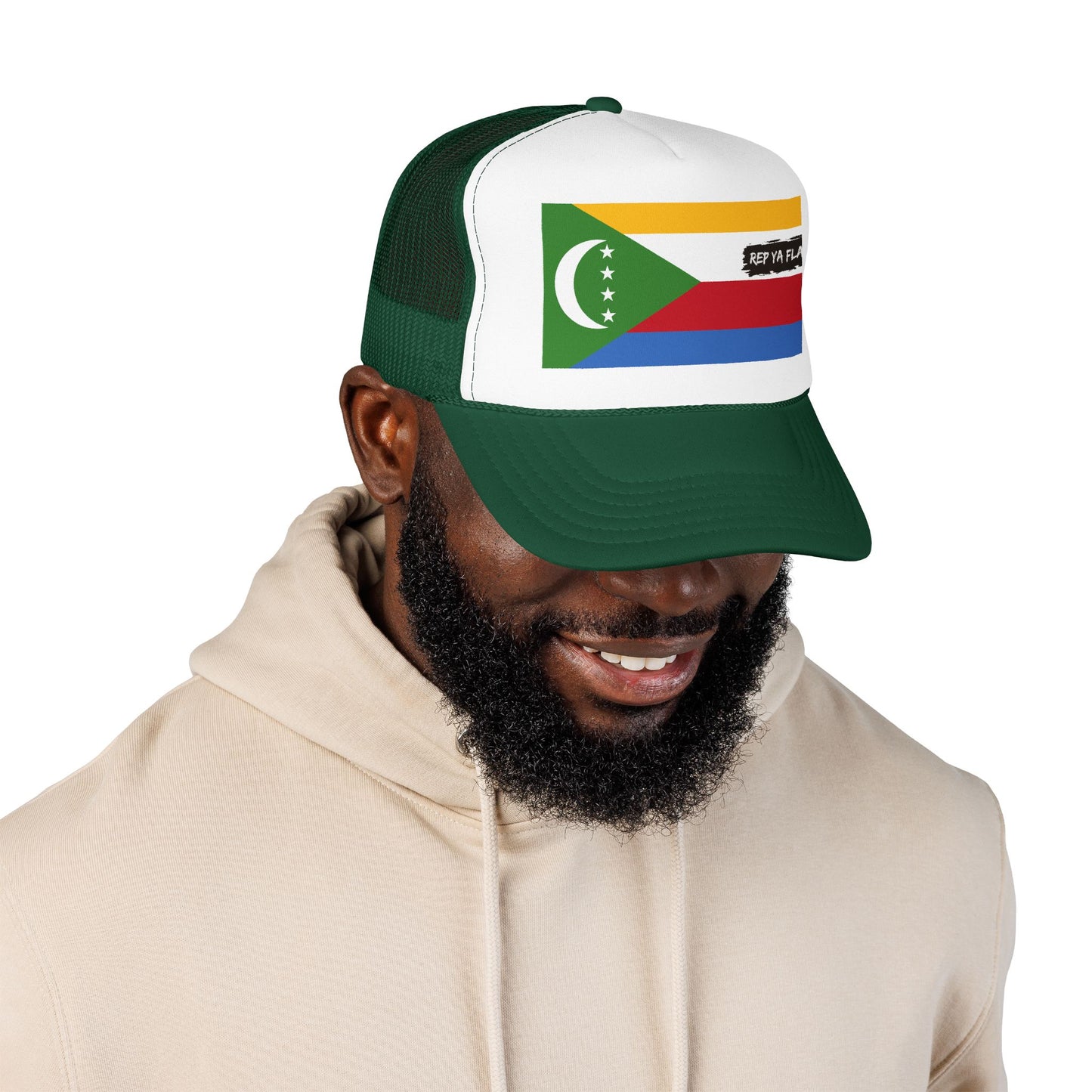 Comoros Flag Foam Trucker Hat | Comorian Pride Snapback Cap | Rep Ya Flag