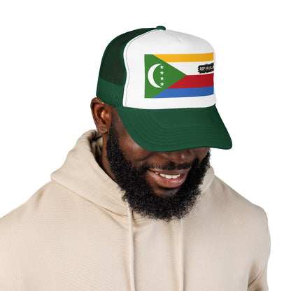 Comoros Flag Foam Trucker Hat | Comorian Pride Snapback Cap | Rep Ya Flag