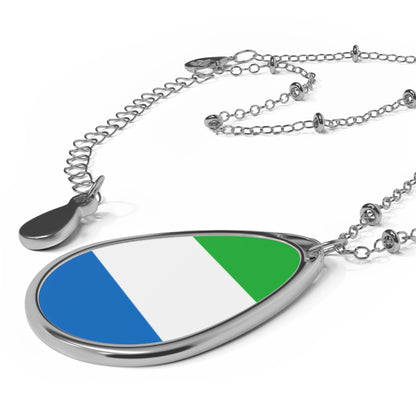 Sierra Leone Flag Oval Necklace | Sierra Leonean Heritage Pendant | Rep Ya Flag