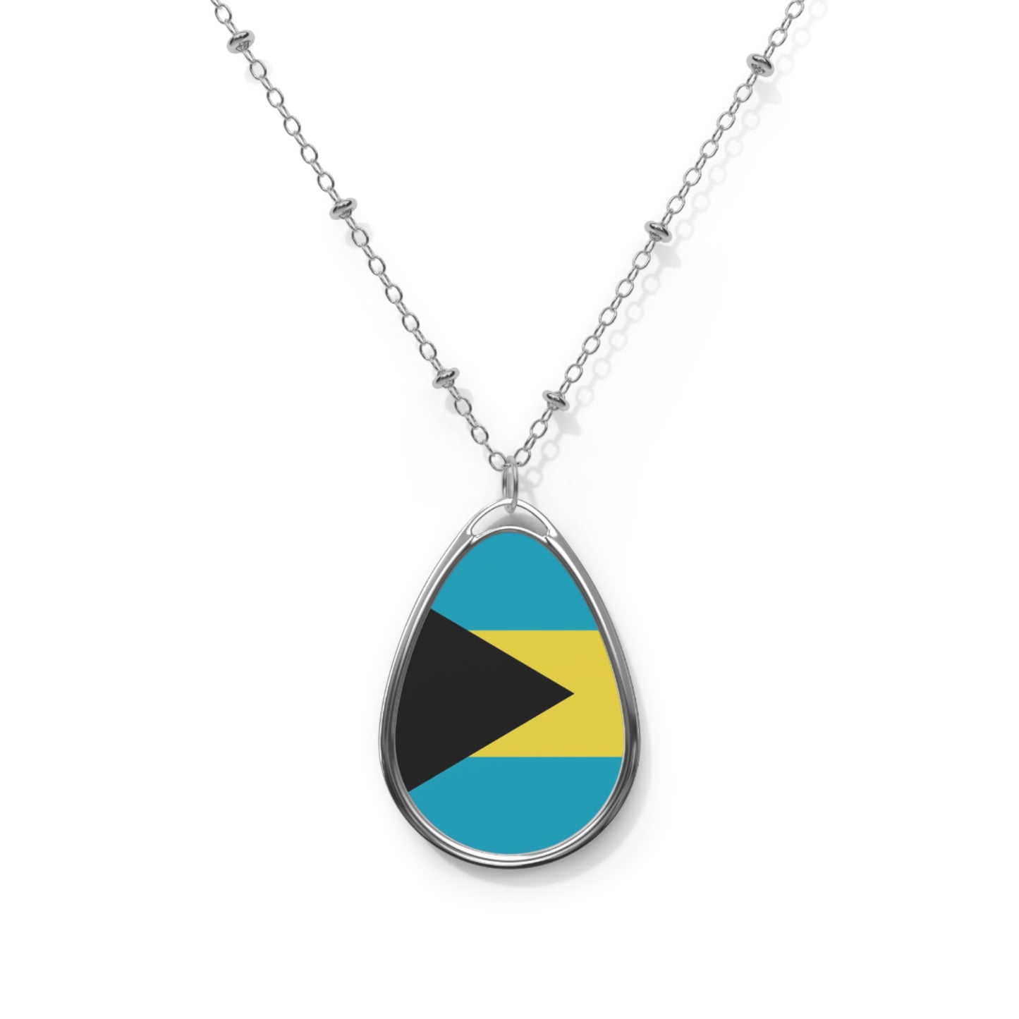 Bahamas Flag Oval Necklace | Bahamian Pride Patriotic Jewelry | Rep Ya Flag