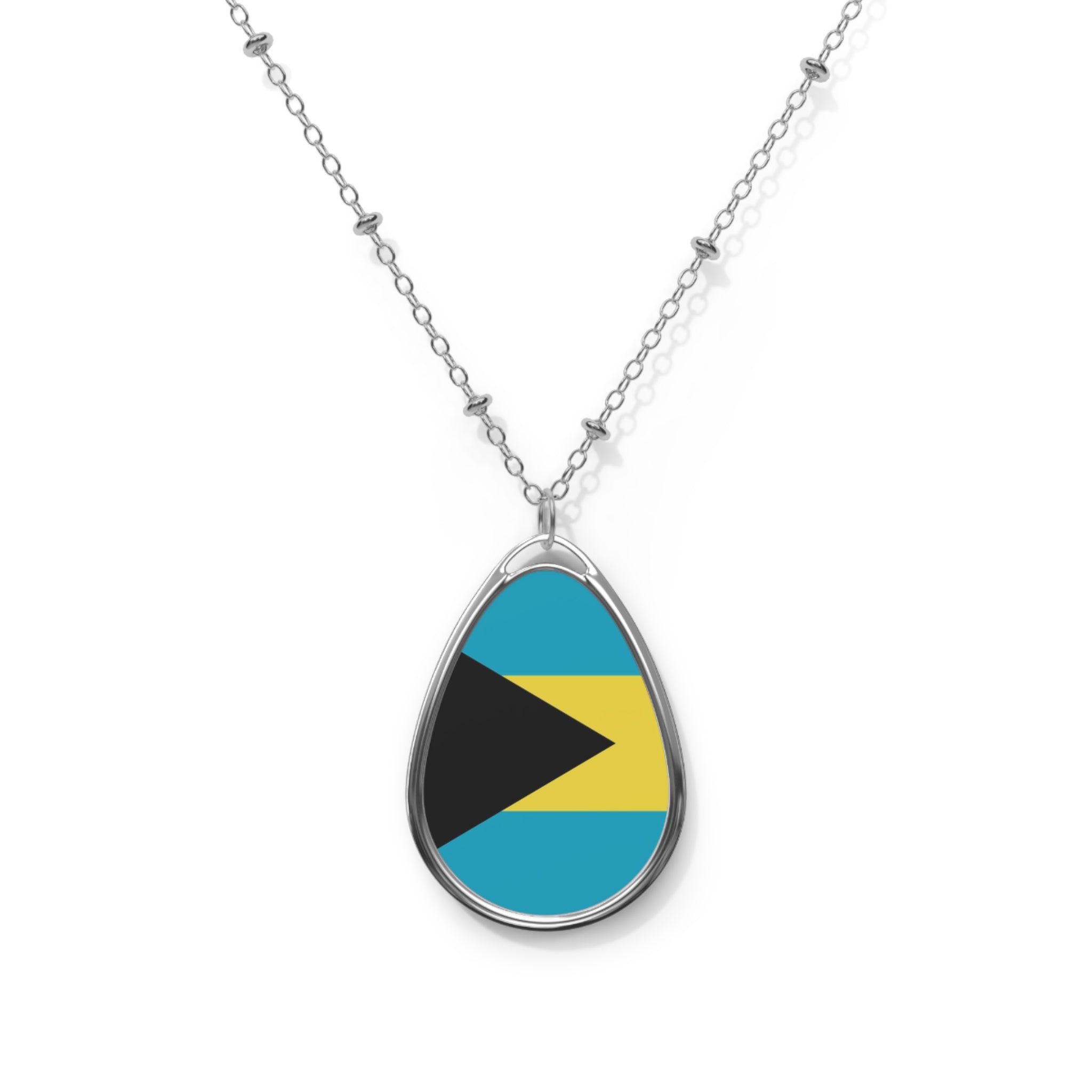 Bahamas Flag Oval Necklace | Bahamian Pride Patriotic Jewelry | Rep Ya Flag
