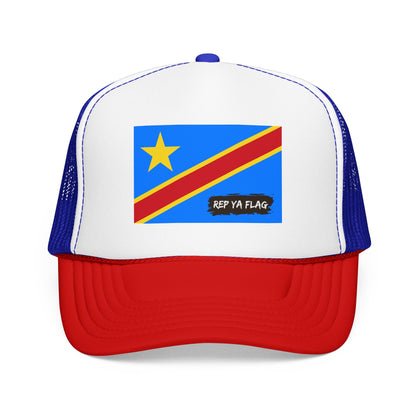 Democratic Republic of the Congo Flag Foam Trucker Hat | Congolese Pride Snapback Cap | Rep Ya Flag