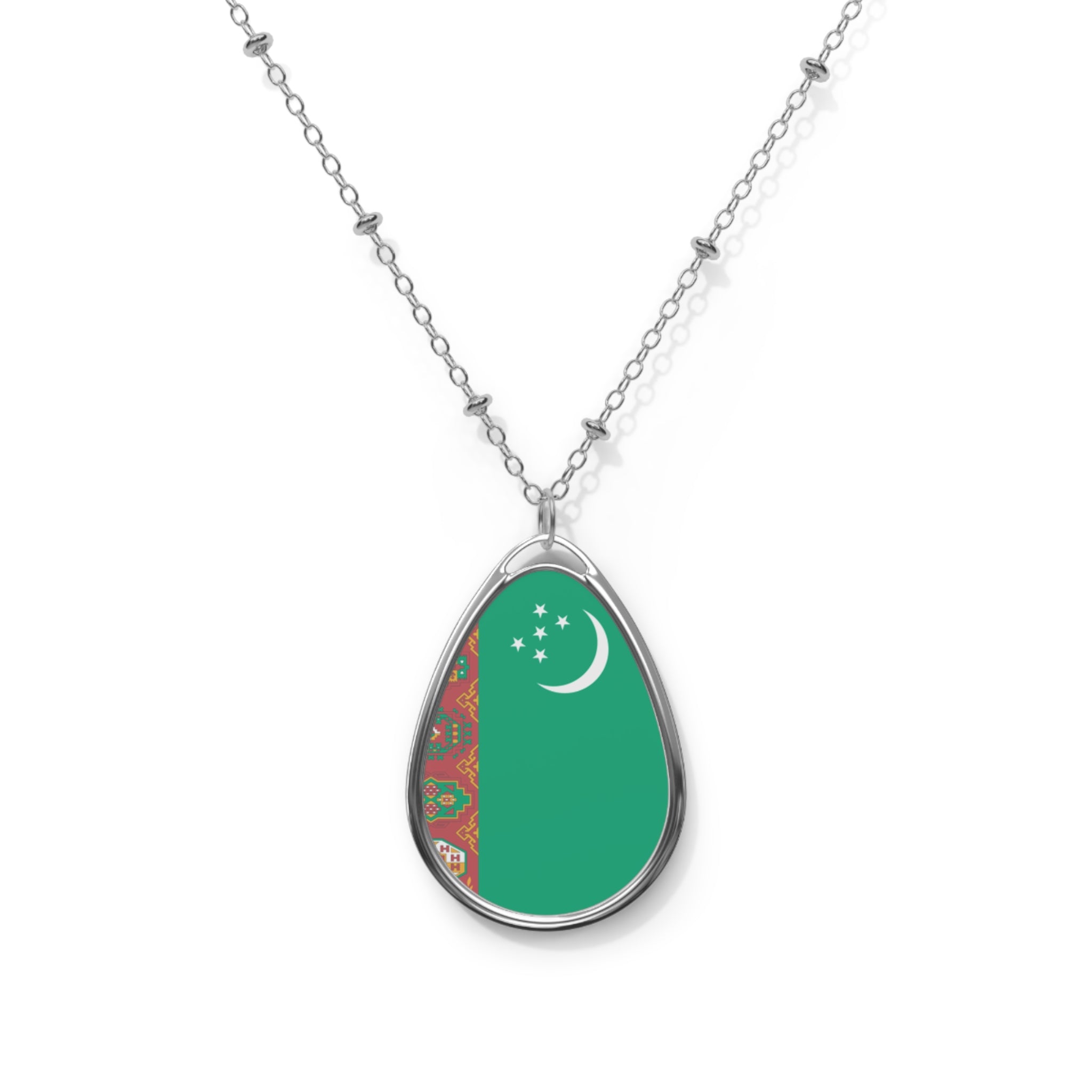 Turkmenistan Flag Oval Necklace