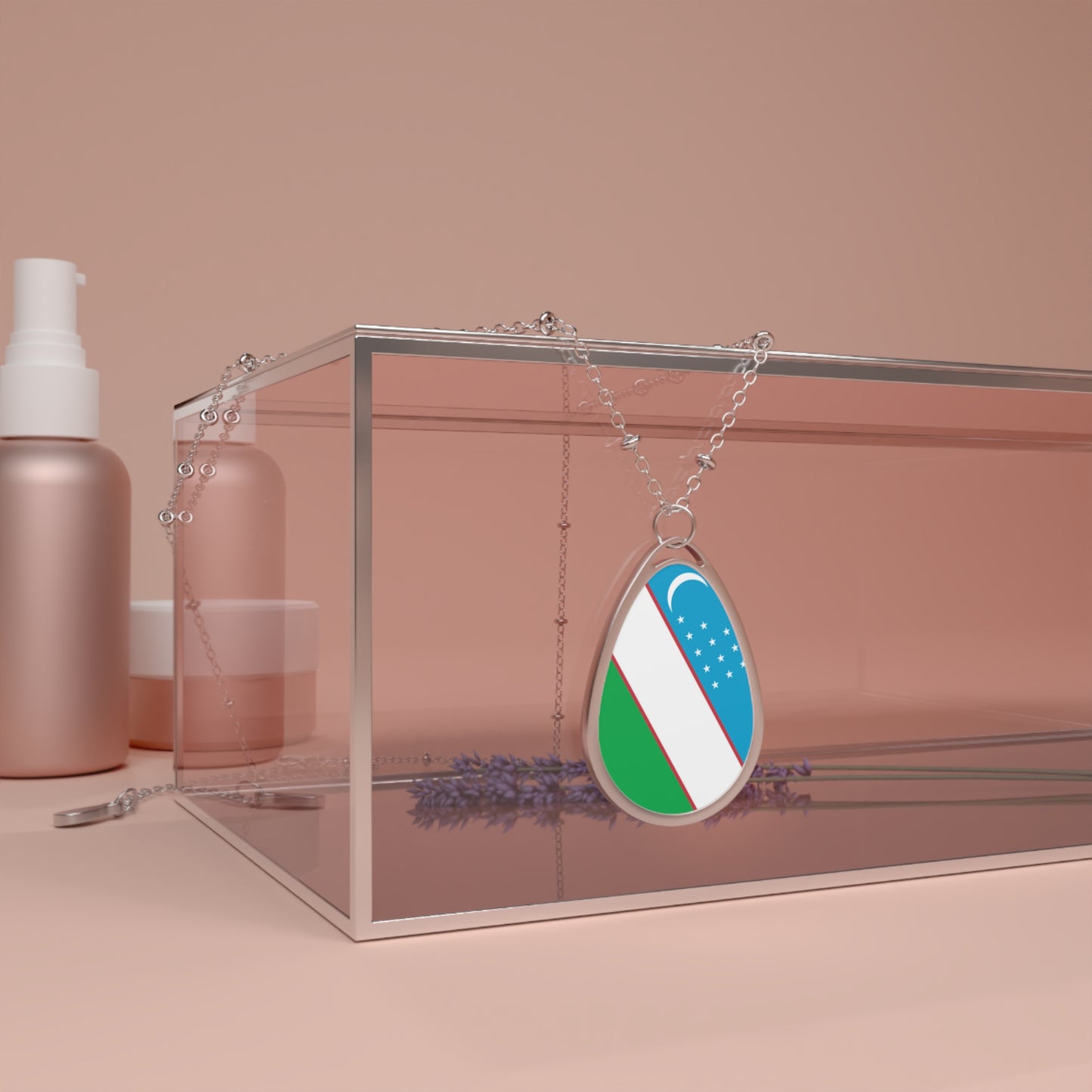 Uzbekistan Flag Oval Necklace