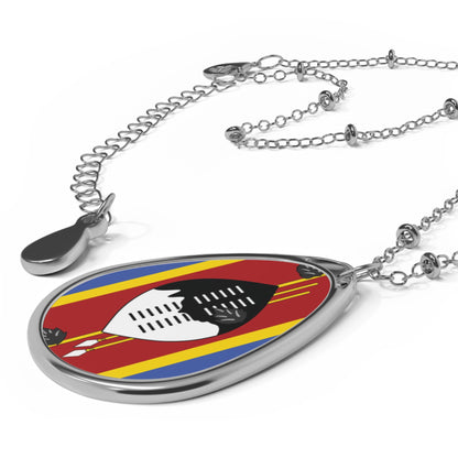 Eswatini Flag Oval Necklace | Swazi Heritage Pendant | Rep Ya Flag