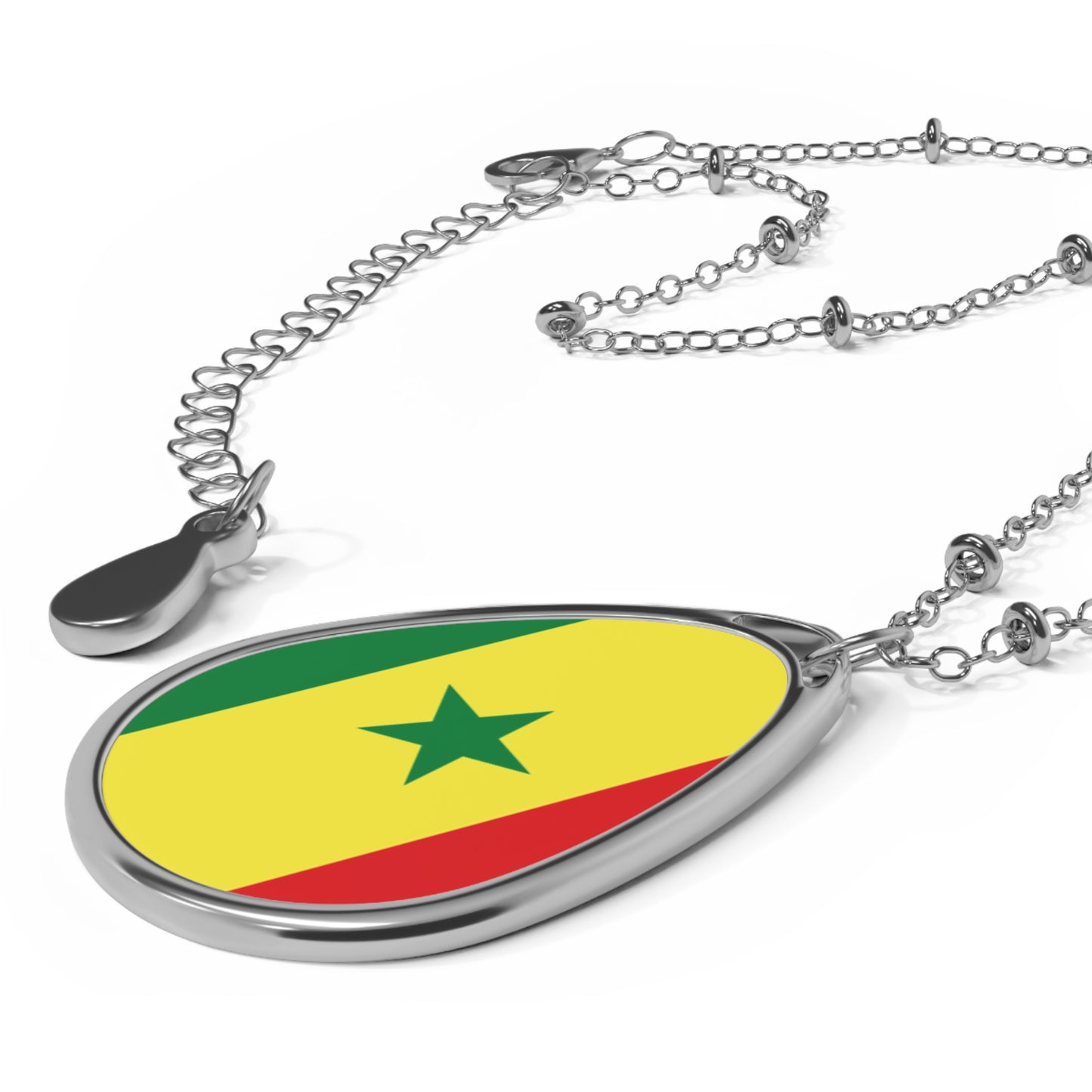 Senegal Flag Oval Necklace | Senegalese Heritage Pendant | Rep Ya Flag