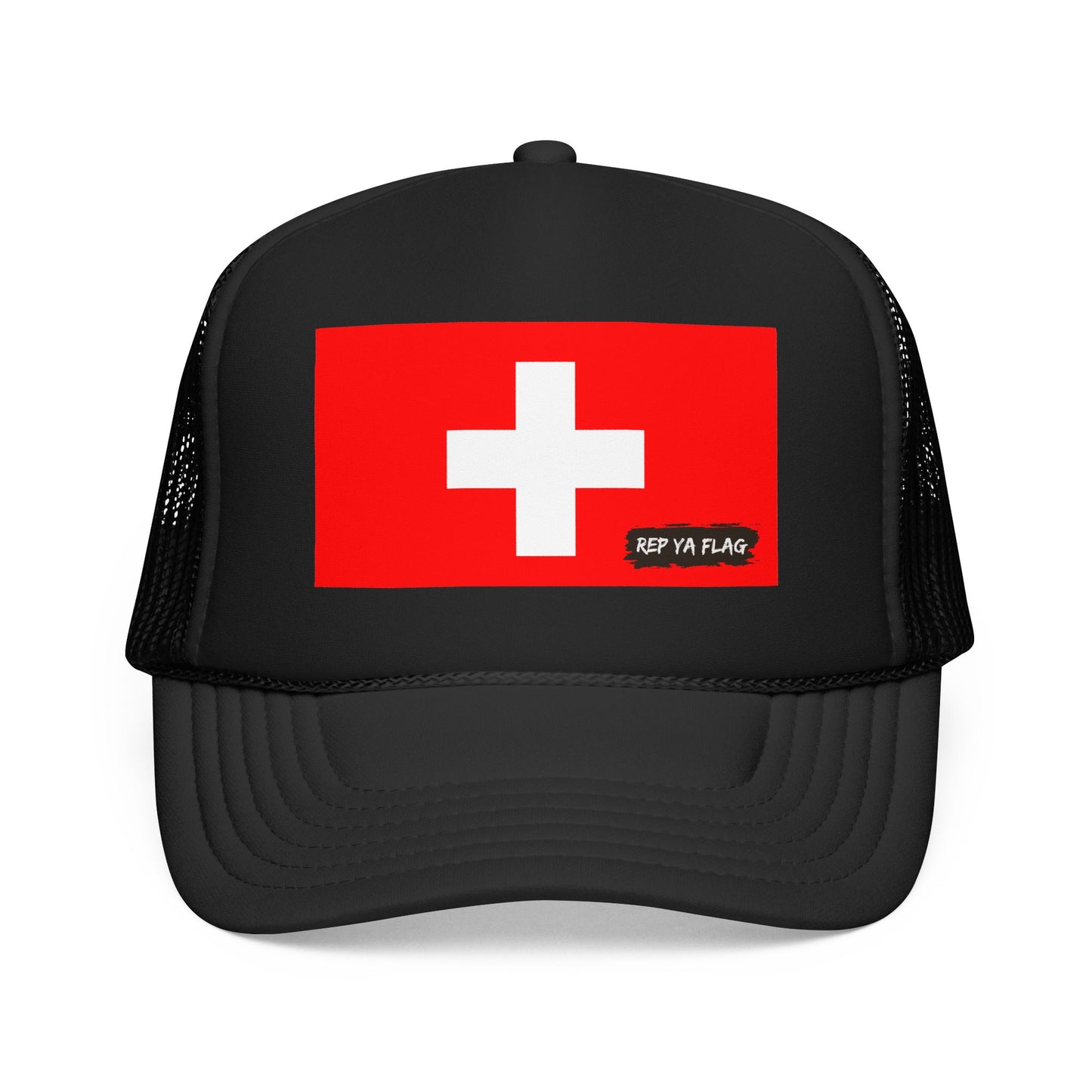 Switzerland Flag Foam Trucker Hat | Rep Ya Flag design
