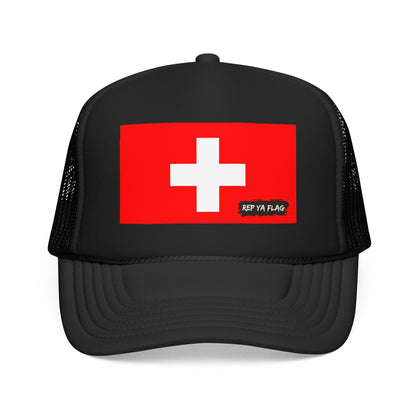 Switzerland Flag Foam Trucker Hat | Rep Ya Flag design