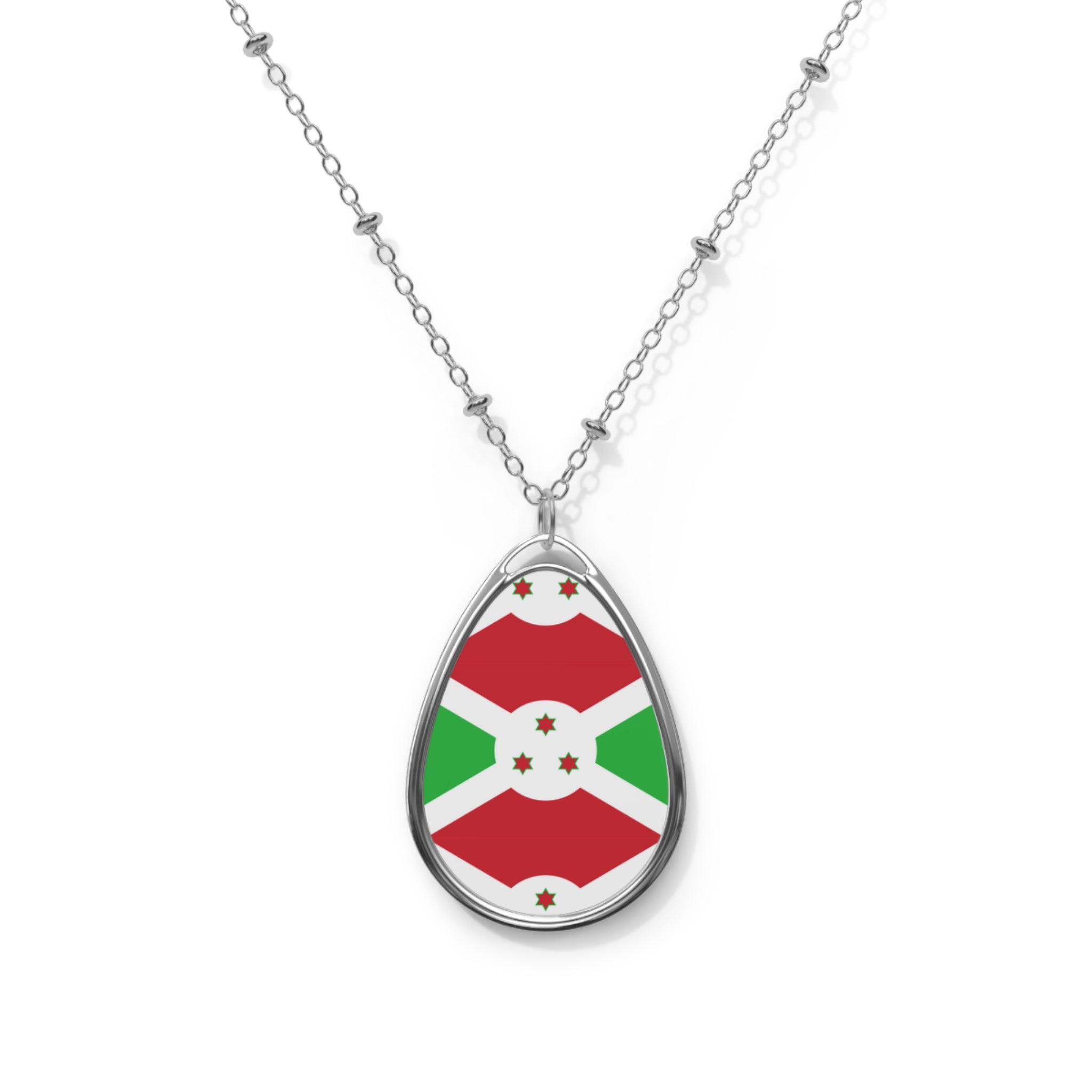 Burundi Flag Oval Necklace | Burundian Heritage Pendant | Rep Ya Flag