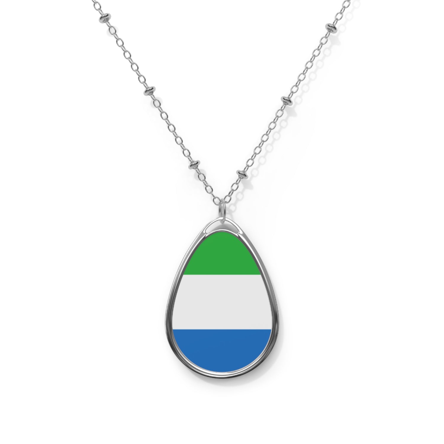 Sierra Leone Flag Oval Necklace | Sierra Leonean Heritage Pendant | Rep Ya Flag