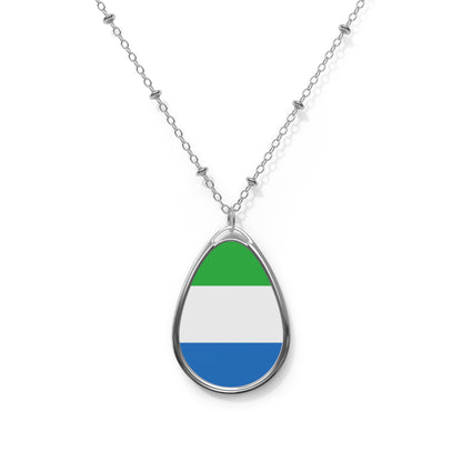 Sierra Leone Flag Oval Necklace | Sierra Leonean Heritage Pendant | Rep Ya Flag