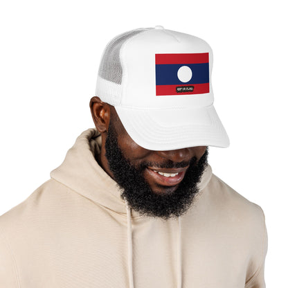 Laos Flag Foam Trucker Hat | Laotian Pride Snapback Cap | Rep Ya Flag