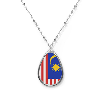Malaysia Flag Oval Necklace | Malaysian Heritage Pendant | Rep Ya Flag