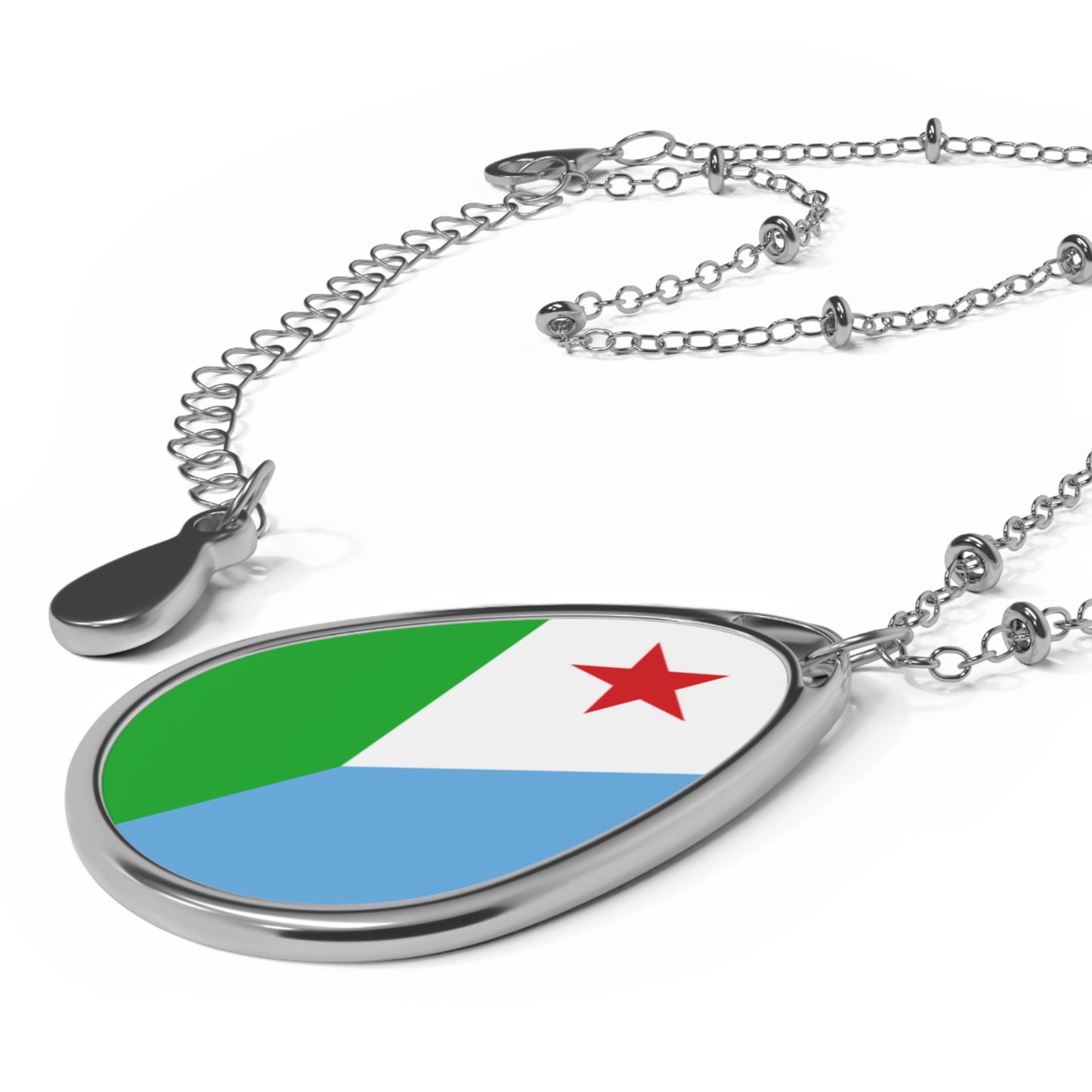 Djibouti Flag Oval Necklace | Djiboutian Heritage Pendant | Rep Ya Flag