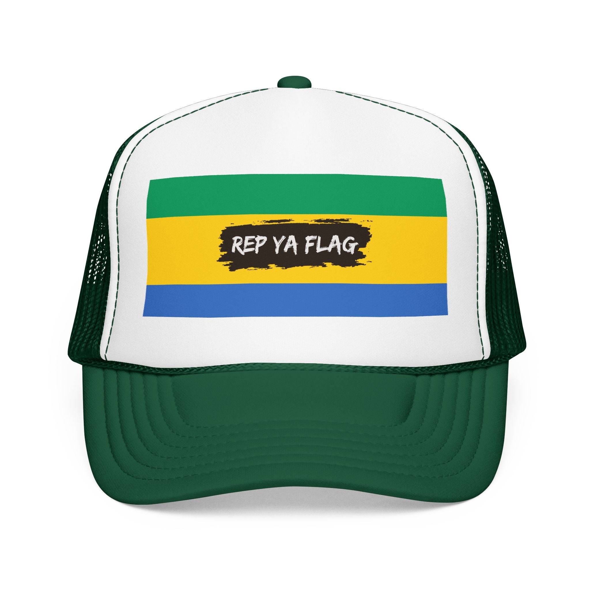 Gabon Flag Foam Trucker Hat | Gabonese Pride Snapback Cap | Rep Ya Flag