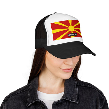 North Macedonia Flag Foam Trucker Hat | Macedonian Pride Snapback Cap | Rep Ya Flag