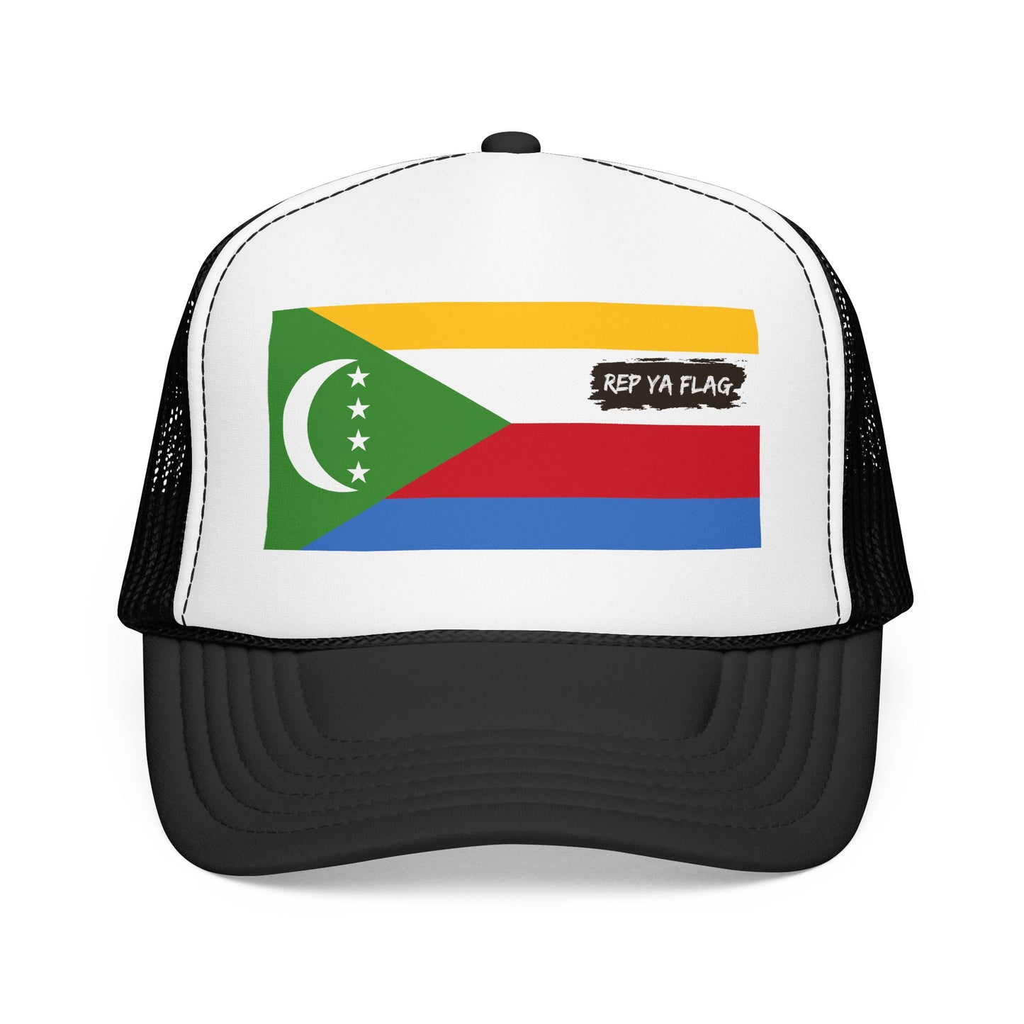 Comoros Flag Foam Trucker Hat | Comorian Pride Snapback Cap | Rep Ya Flag
