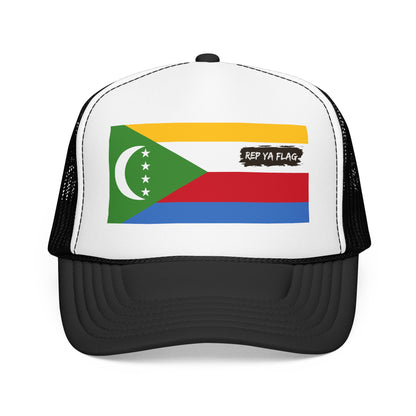 Comoros Flag Foam Trucker Hat | Comorian Pride Snapback Cap | Rep Ya Flag
