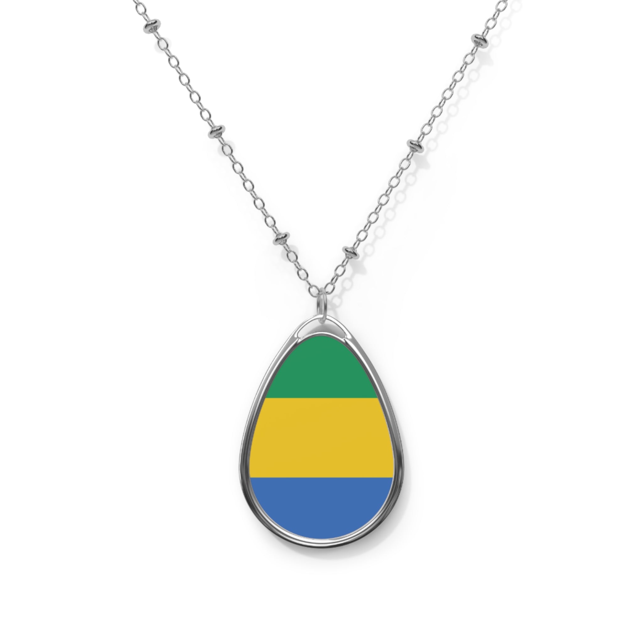 Gabon Flag Oval Necklace | Gabonese Heritage Pendant | Rep Ya Flag