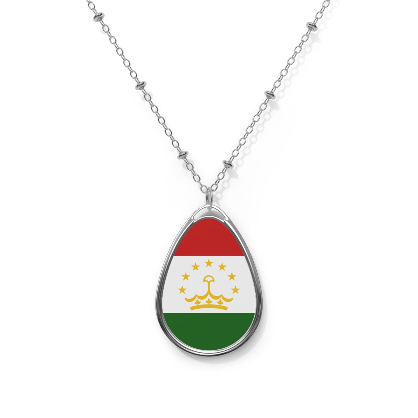 Tajikistan Flag Oval Necklace