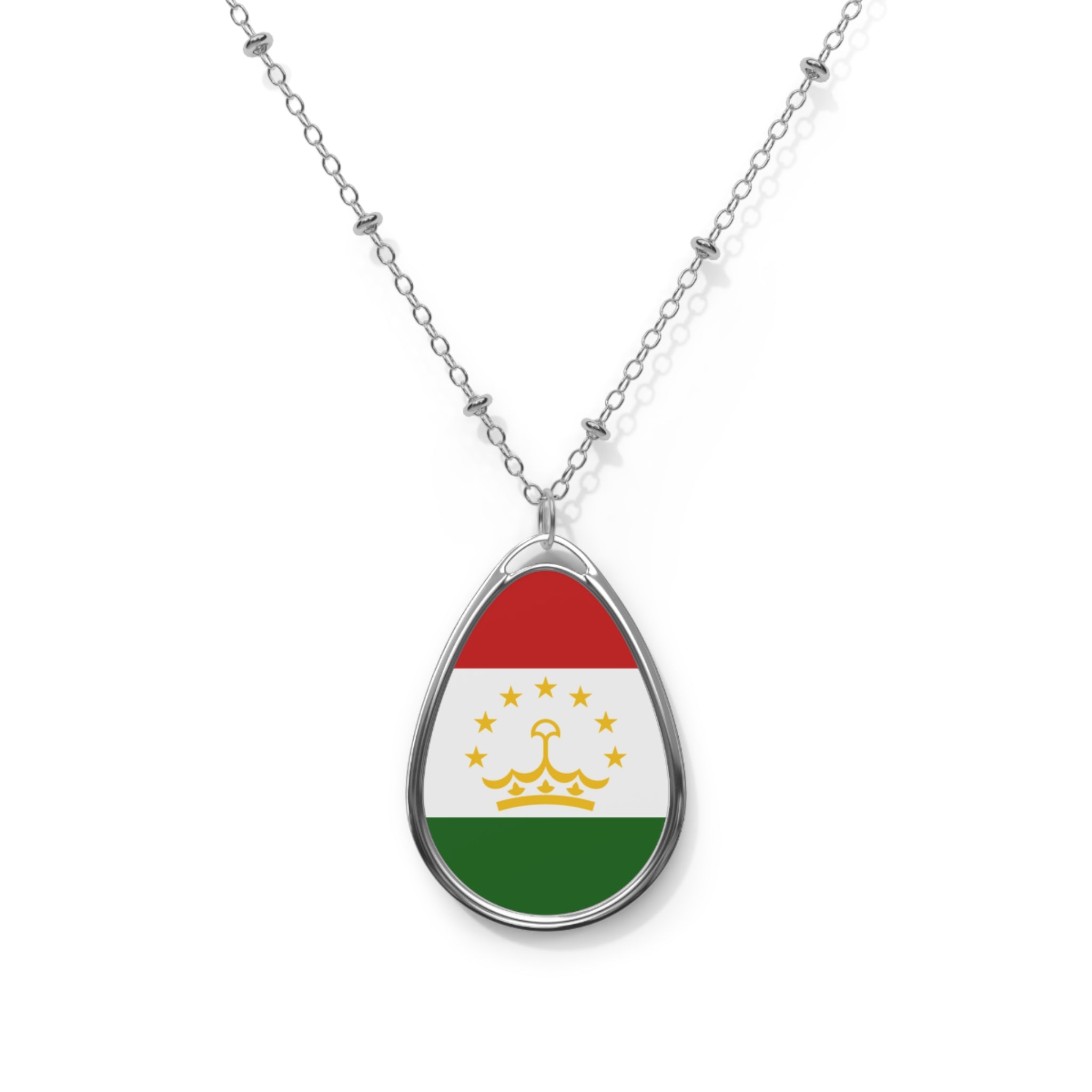 Tajikistan Flag Oval Necklace