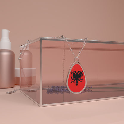 Albania Flag Oval Necklace | Albanian Pride Patriotic Jewelry | Rep Ya Flag