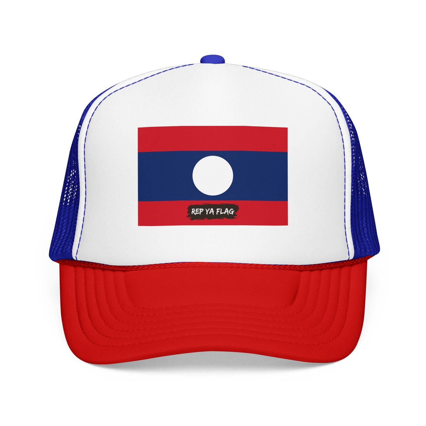Laos Flag Foam Trucker Hat | Laotian Pride Snapback Cap | Rep Ya Flag