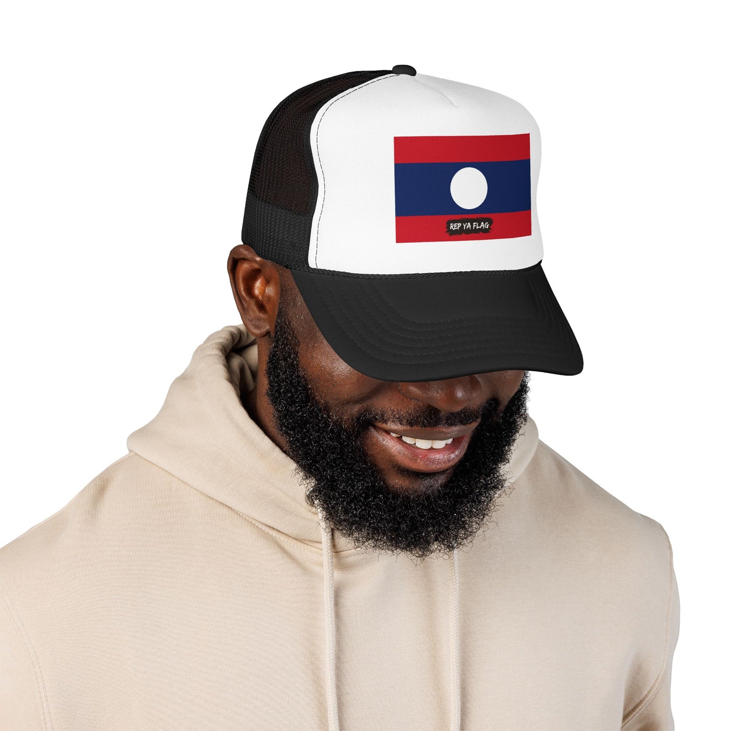 Laos Flag Foam Trucker Hat | Laotian Pride Snapback Cap | Rep Ya Flag