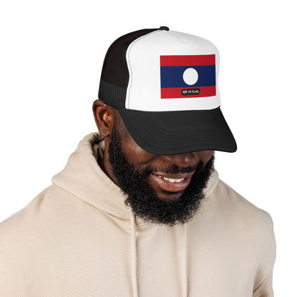 Laos Flag Foam Trucker Hat | Laotian Pride Snapback Cap | Rep Ya Flag