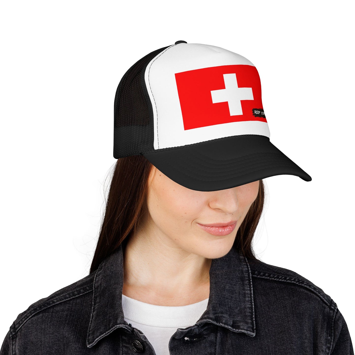 Switzerland Flag Foam Trucker Hat | Rep Ya Flag design