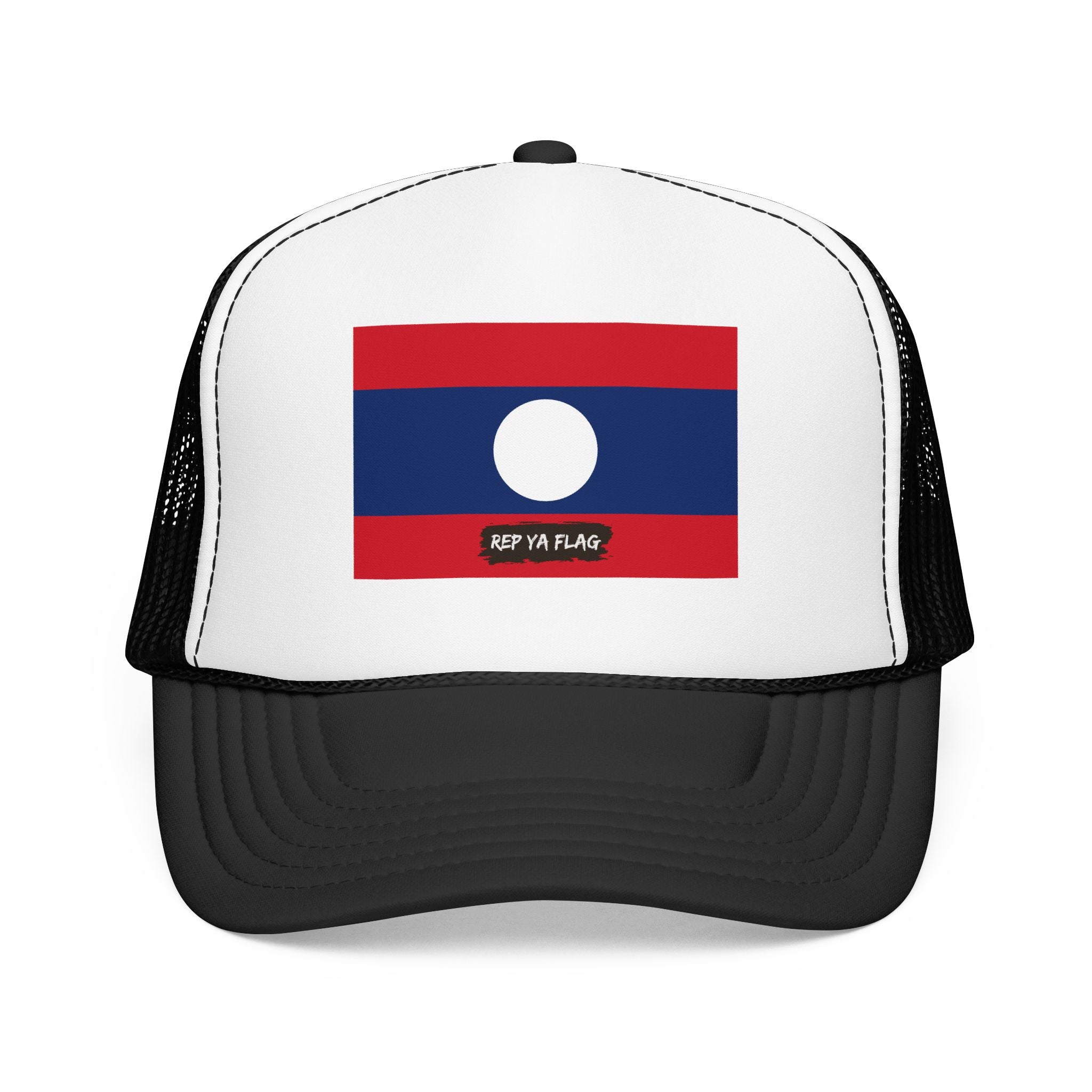 Laos Flag Foam Trucker Hat | Laotian Pride Snapback Cap | Rep Ya Flag