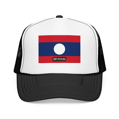 Laos Flag Foam Trucker Hat | Laotian Pride Snapback Cap | Rep Ya Flag