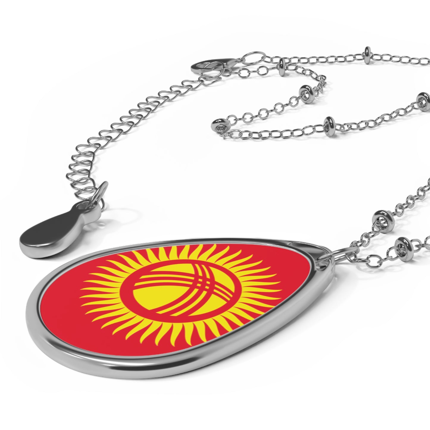 Kyrgyzstan Flag Oval Necklace | Kyrgyz Heritage Pendant | Rep Ya Flag