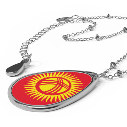 Kyrgyzstan Flag Oval Necklace | Kyrgyz Heritage Pendant | Rep Ya Flag