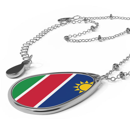 Namibia Flag Oval Necklace | Namibian Flag Pendant | Heritage Jewelry | Cultural Gift | Rep Ya Flag