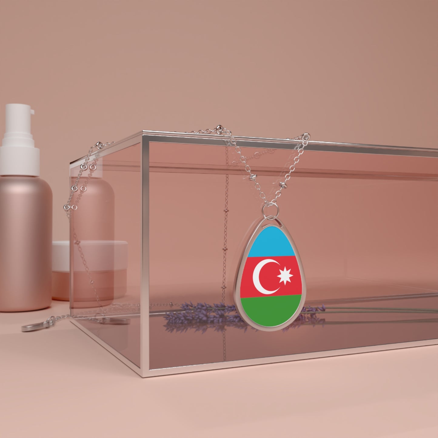 Azerbaijan Flag Oval Necklace | Azerbaijani Pride Patriotic Jewelry | Rep Ya Flag
