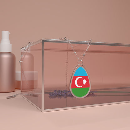 Azerbaijan Flag Oval Necklace | Azerbaijani Pride Patriotic Jewelry | Rep Ya Flag