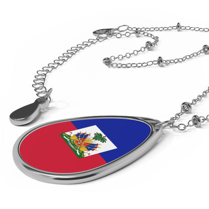 Haiti Flag Oval Necklace | Haitian Heritage Pendant | Rep Ya Flag
