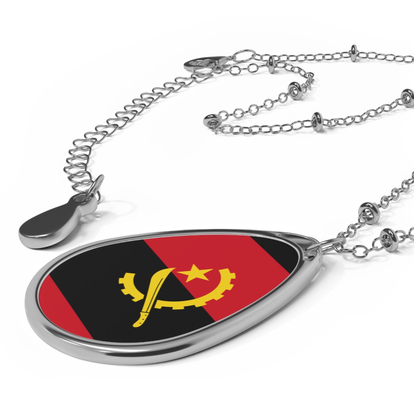 Angola Flag Oval Necklace | Angolan Pride Patriotic Jewelry | Rep Ya Flag
