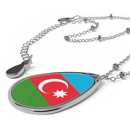 Azerbaijan Flag Oval Necklace | Azerbaijani Pride Patriotic Jewelry | Rep Ya Flag
