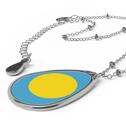 Palau Flag Oval Necklace | Palauan Heritage Pendant | Rep Ya Flag