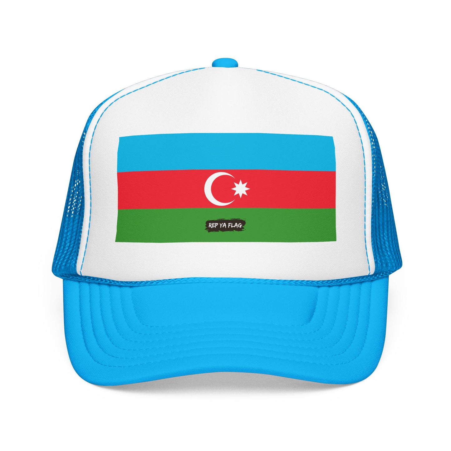 Azerbaijan Flag Foam Trucker Hat | Azerbaijani Pride Snapback Cap | Rep Ya Flag